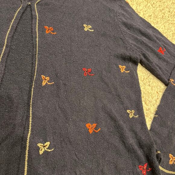Christopher & Banks Hand Embroidered Fall Leaves Cardigan Sweater Sz XL Silk - Picture 5 of 6